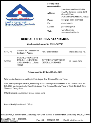 NORMEX ISI CERTIFICATE 1819